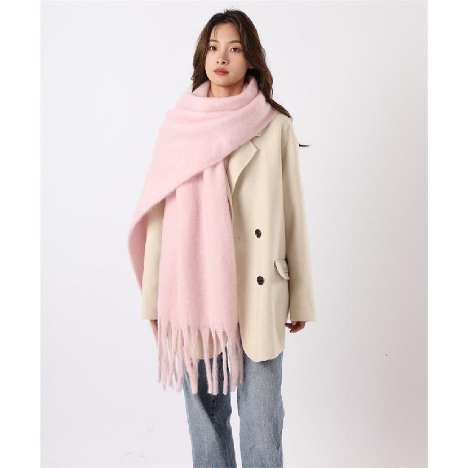 2024 Winter New Women'S And Couple'S White Scarf, Mohair Scarf, Student Soft Sticky Solid Color Scarf, Tassel High Grade Scarf