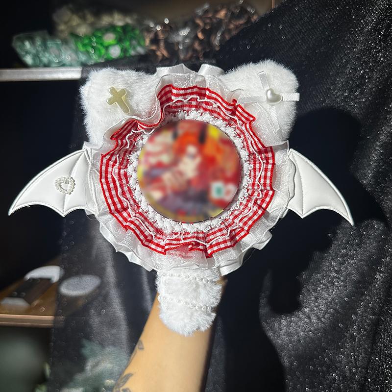 Lace Trim Baji Support Plush Long Tail Ear Itabag Badge Holder Lolita Decoration Handmade Badge Support Photocard Protect Cover