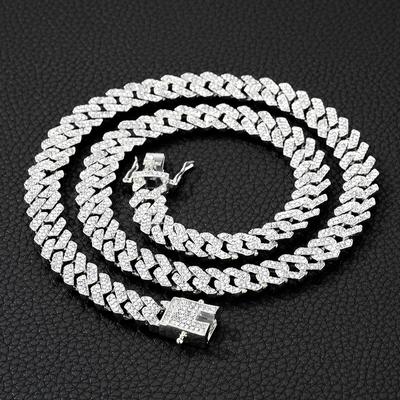 Uomo Donna HipHop Iced Out Bling Denti Catena Cubana Collana Abito 13mm Pavé Strass Maglia Catena Girocollo Bracciale Gioielli Moda