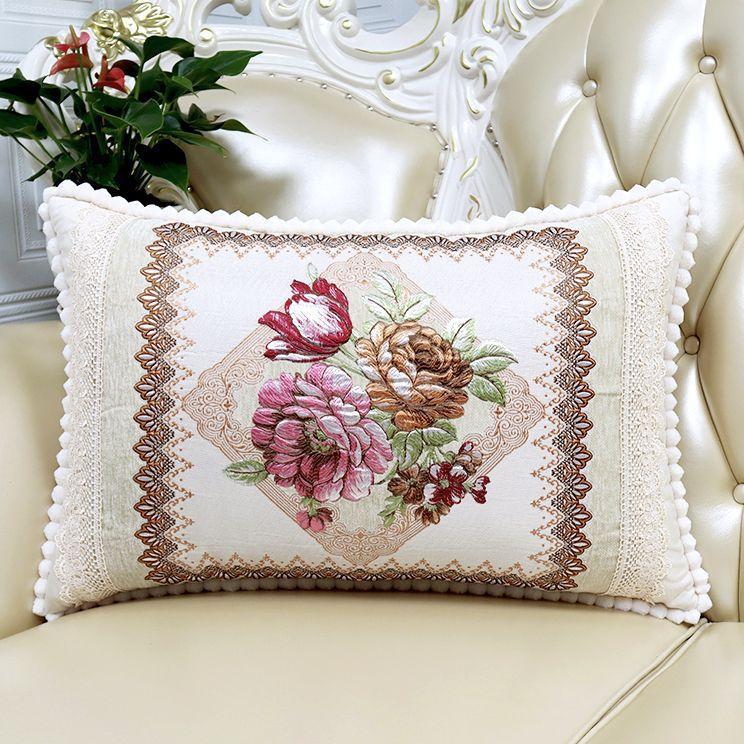 European Style Sofa Cushion Exquisite Jacquard Embroidered Pillow Detachable Washable Lace Zipper Jacket Household Waist Protection Square Backrest