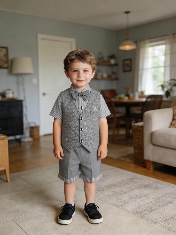 2026 Summer Boys' Three-Piece Set: Short-Sleeved T-shirt, Shorts & Vest - Children's Gentleman Outfit