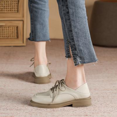 Scarpe basse in pelle con lacci, suola spessa, bocca bassa, testa rotonda, scarpe singole, morbide
