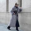 Long Faux Fur Coat Women Winter Warm Thick Oversized Outerwear With Notched Collar