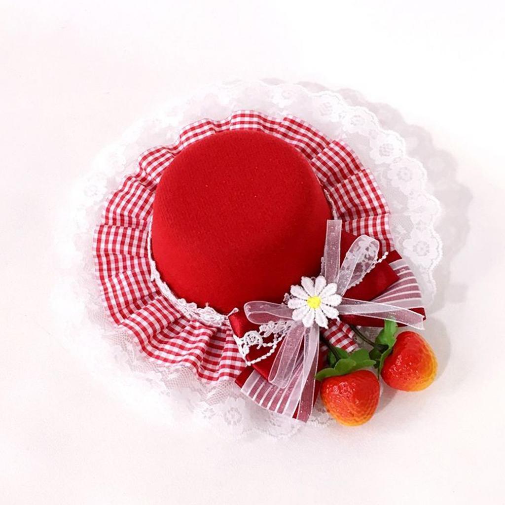 Strawberry Bow Y2K Style Balletcore Mini Bowler Hat Hair Clip Mini Top Hat Bow Plaids Hair Clip Strawberry Style
