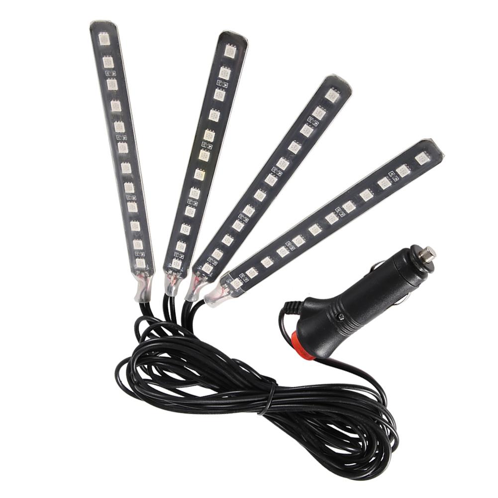 12V 4x 12SMD Car Interior RGB LED Strip Lights Foot Atmosphere Light Remote Control(Ice Blue)