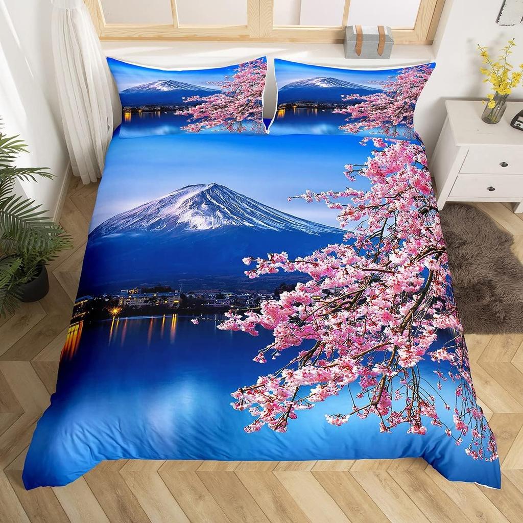 Cherry Blossoms Duvet Cover King for Women Ink Painting Black White Comforter Cover Romantic Theme Bedding Set with 2 Pillowcase
