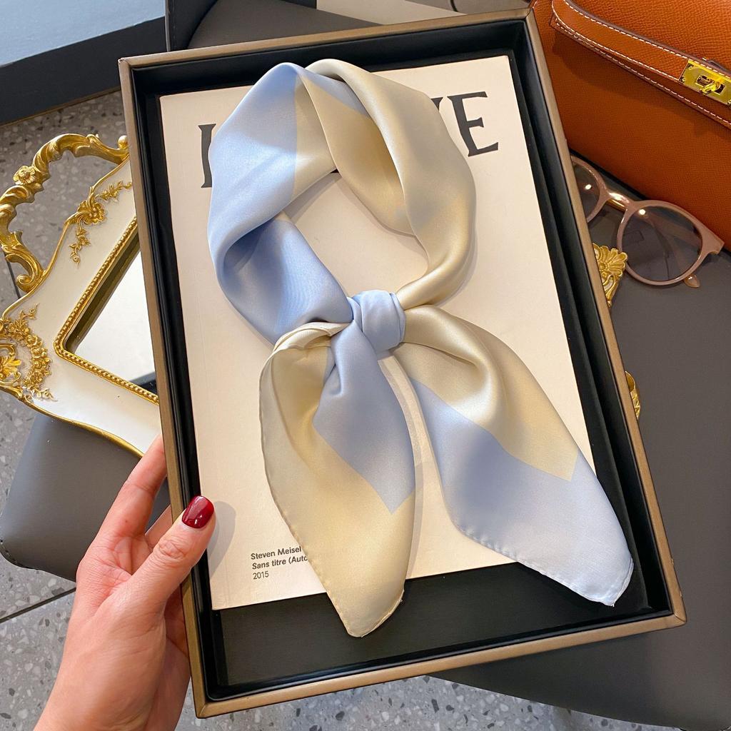 Neckerchief Female Luxury Square Scarf For Women Silk Feeling Shawl Satin Hijab Fashion Wraps Hair Bands Ribbon Headband Bandann