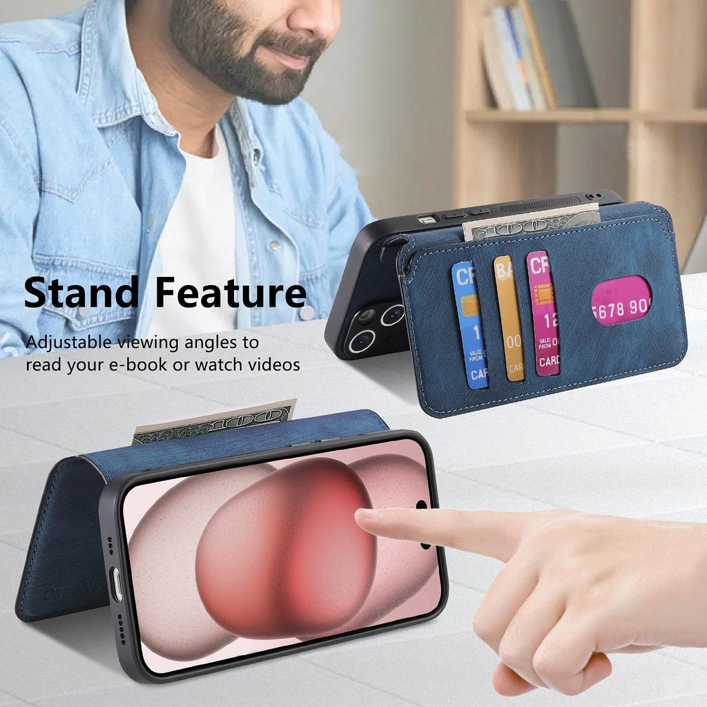 CASENEO MW-03 For iPhone 14 Case with Detachable Wallet Leather+TPU Phone Cover