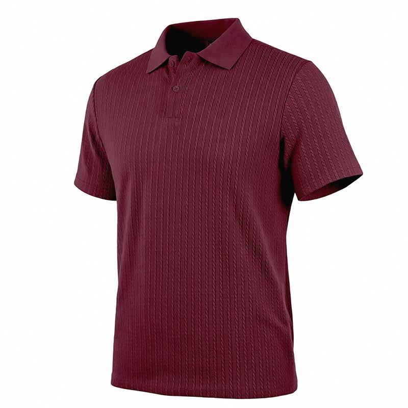 Men's Snake Bone Pattern Stretch Texture Polo Shirt, Summer Knit Jacquard Casual Short Sleeve Polo for Men
