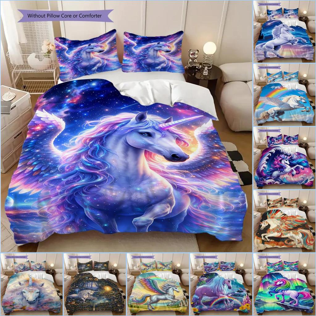 Enchanting Unicorn bedding, duvet cover, pillowcase, home decoration, birthday gift (1 * duvet cover+2 * pillowcase, coreless)