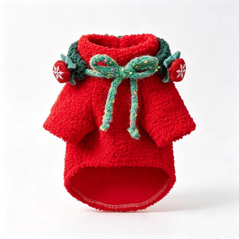 Red Fleece Dog Sweater Small Medium Dogs Winter Warm Pet Clothing Cute Costume Christmas Holiday