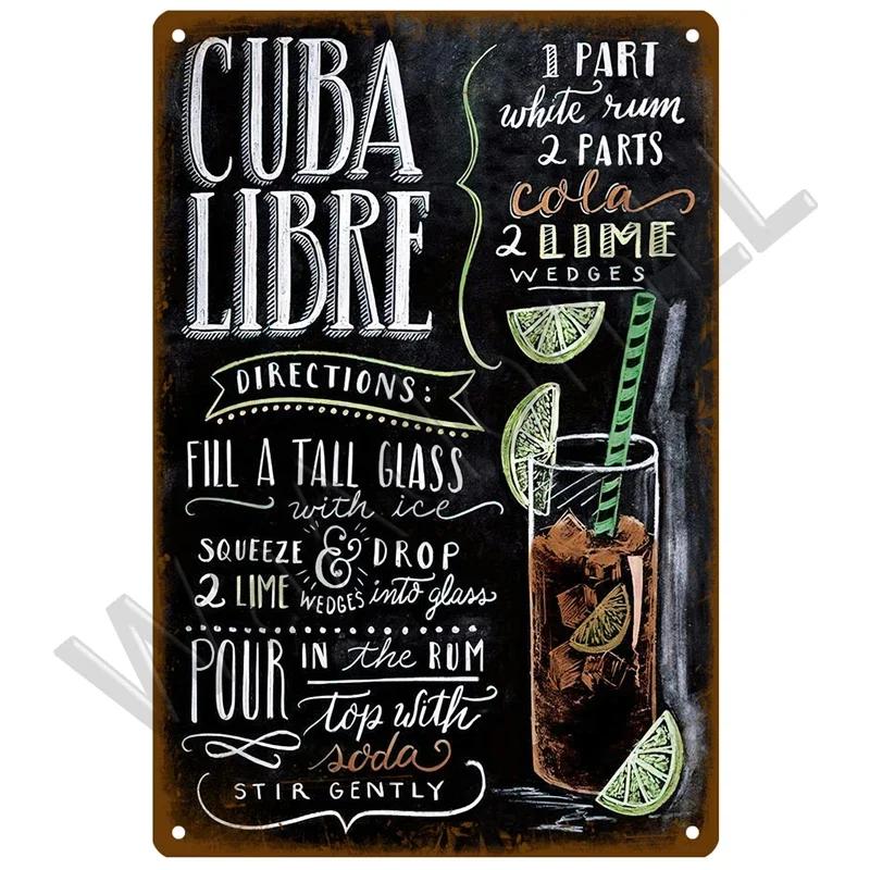 Metal Sign Vintage Tin Signs Retro Decorations Gin & Tonic Cocktail Plate Decorative Poster Plaque Bar Kitchen Home Wall Decor