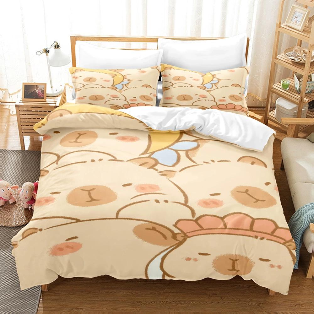 Capybara Bettwäsche Set Luxus Anime Capybara King Size Bettbezug Kissenbezug Kinderzimmer Niedlicher Bettbezug Kissenbezug Kinder Geschenk