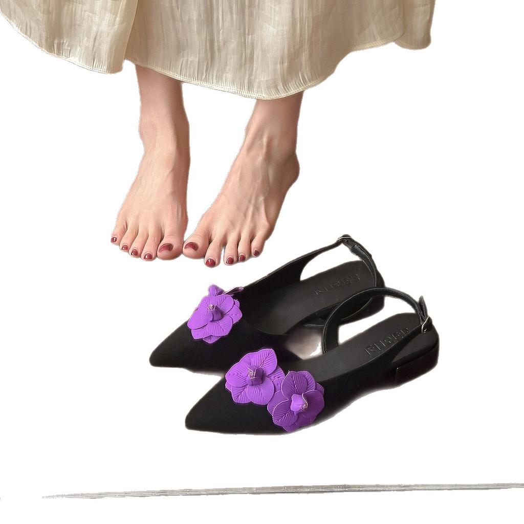 Beautiful flower pointed head bag head back strap sandals female summer new fairy style with skirt thick high heel single shoes