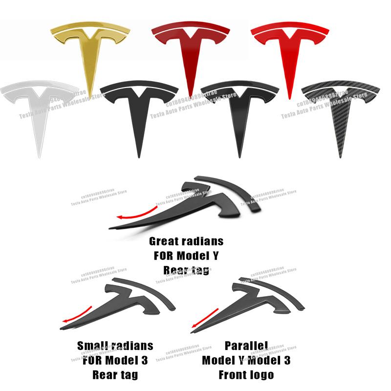 For Tesla Model 3 Model Y Car Logo Badge Car Front Grille Rear Trunk Emblem Head Front Rear Boot Tailgate Sticker Auto Accessory