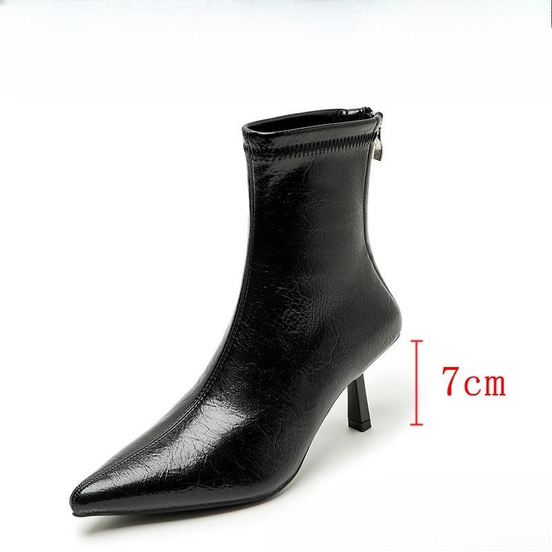 Fashion Pointed toe stiletto short boots for women 2025 autumn and winter new slim boots back zipper French Chelsea stretch short boots