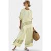 A New Summer Women's Clothing, Printed Striped Color Matching Medium-sleeved Crew Neck Top, Straight Casual Suit.