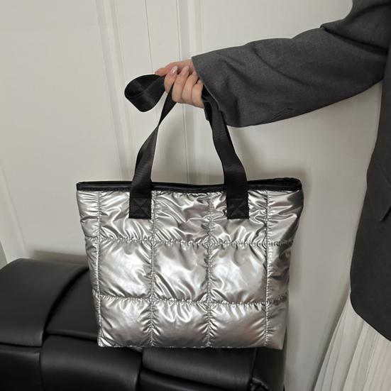 Puffer Tragetasche Damen Gesteppte Schultertasche Glänzende Puffige Handtasche Leichtgewichtige Geldbörse mit Reißverschluss für Arbeit Reisen Fitnessstudio Einkaufen