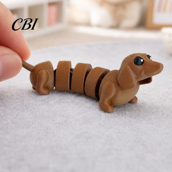 Tierische Desktop-Dekoration 3D-gedruckte Dackel-Figur, Gelenkiger Hunde-Fidget-Spielzeug, Welpen-Sammlerstück-Spielzeugfigur mit beweglichen Gelenken, für Zuhause und Büro