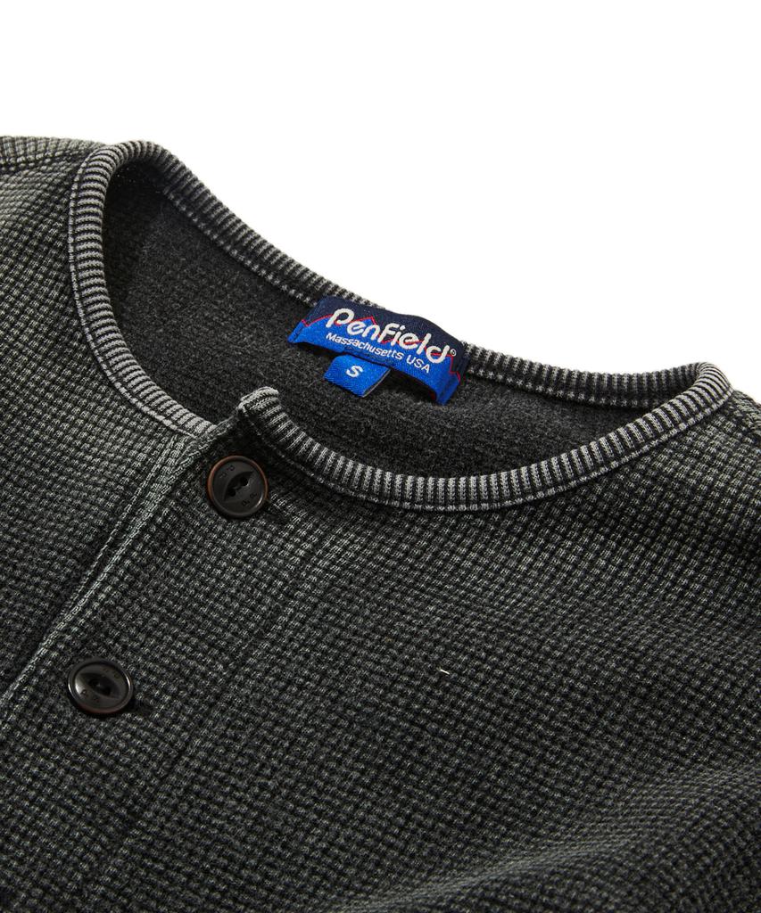 PENFIELD Vintage Washed Waffle Button Henley Neck Long Sleeve T-Shirt Charcoal_Fs1Kt07U