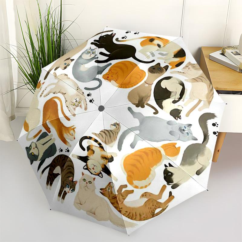 1pc Cat Circle Pattern Umbrella with Plastic Handle,Compact & Stylish,Cartoon Pattern,Outdoor UmbrellaPT280