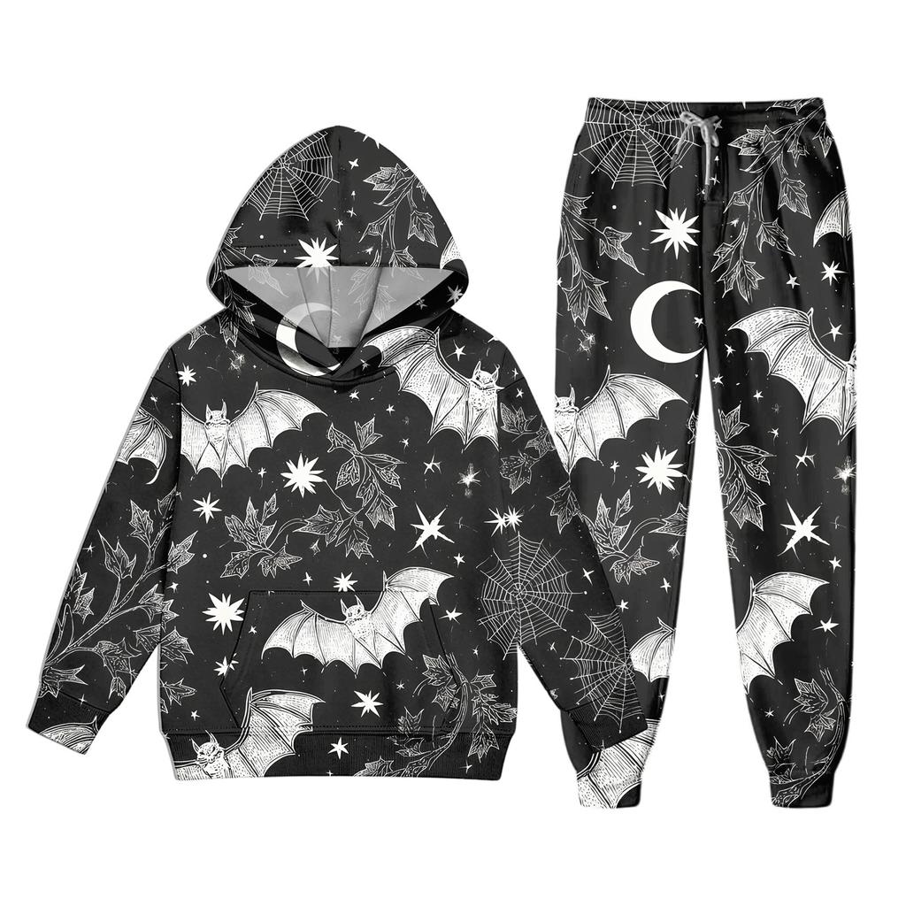 Kids Hoodie Set with Halloween Print – Long Sleeve Pullover and Pants for Boys Girls Holiday Party