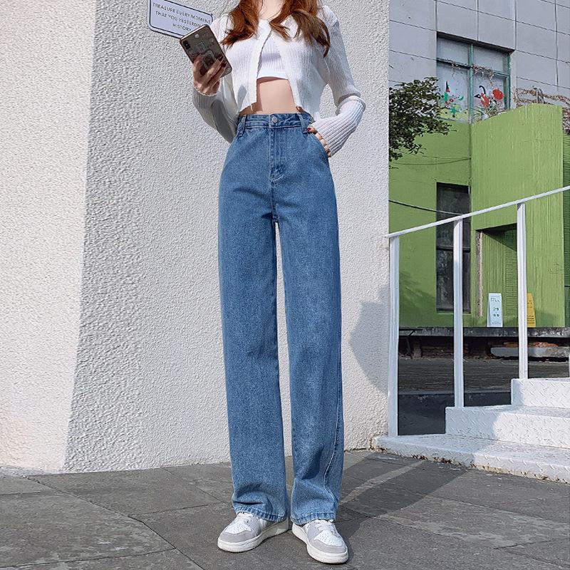 Retro Hong Kong Style High Waist Wide-Leg Jeans for Petite Women XL