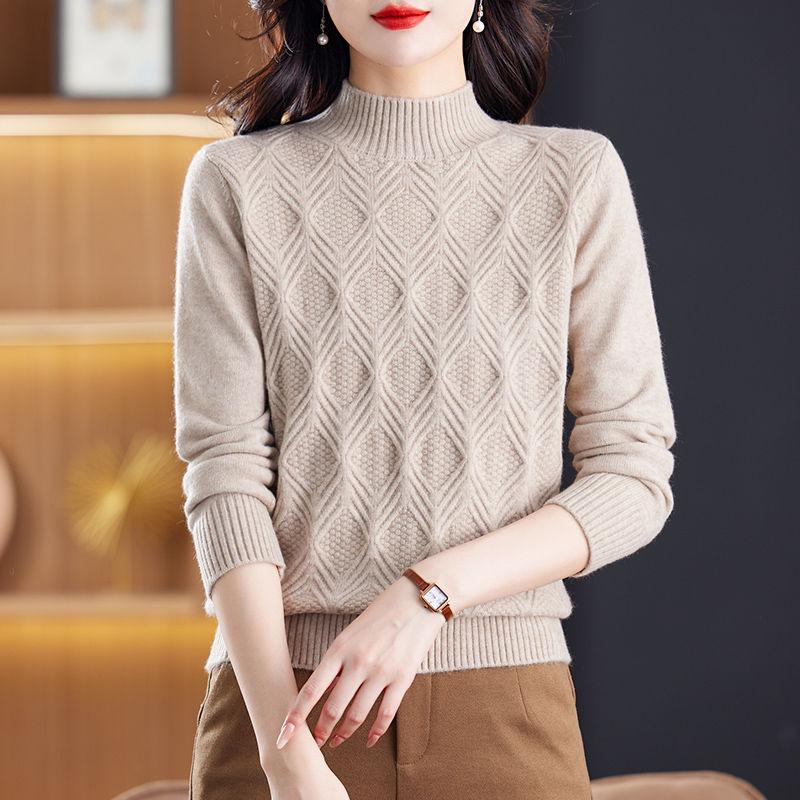 

Осенне-зимний стиль, длинный рукав, полувысокий ворот, свитер, женский корейский вариант, однотонный свитер с кручеными жареными нитями из теста 3XL