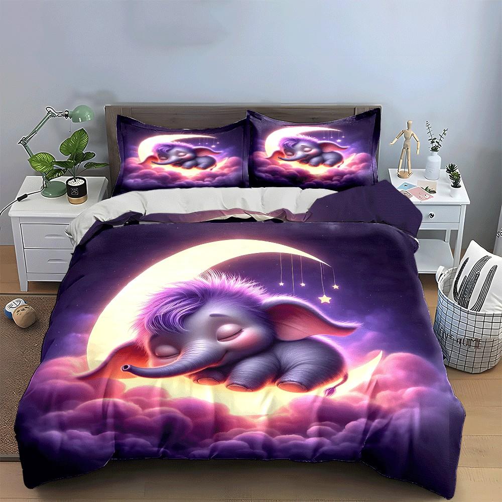 Dreamy Elephant Moonlight Set Exquisite Three-Piece Bedding Set Gift For Kids And Adults