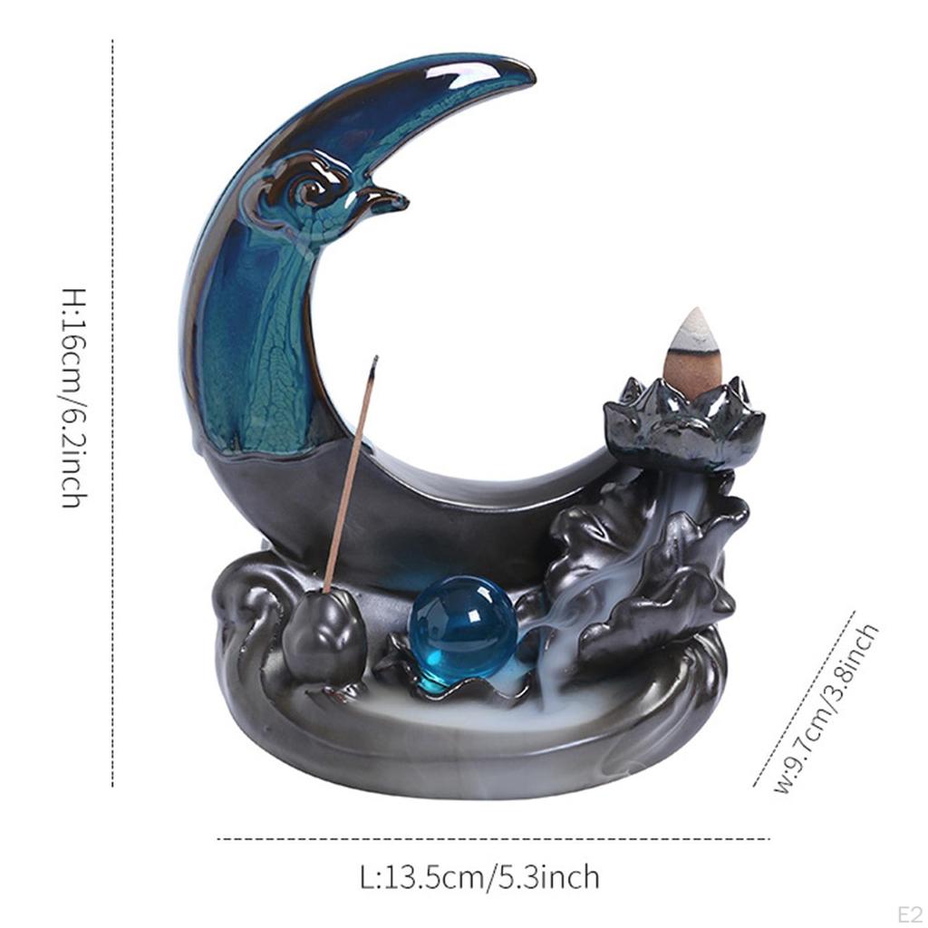 Moon Backflow Incense Burner Stick Holder, Art Crafts Sculpture Decorative Figurine for