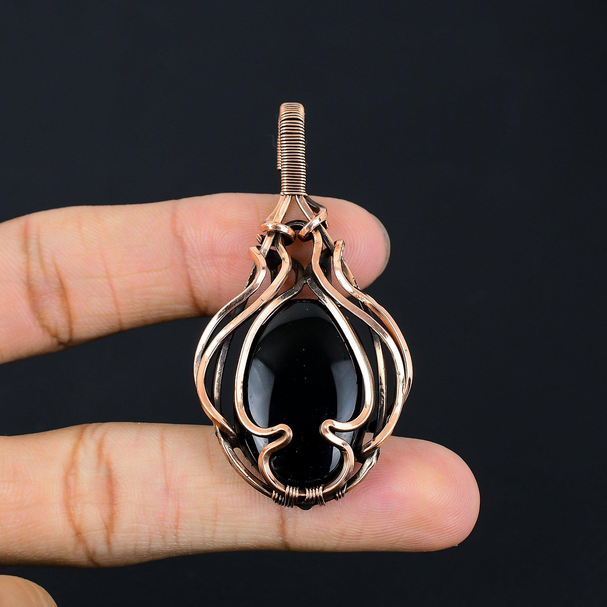 

Черный оникс, драгоценный камень, ювелирные изделия ручной работы, подвеска из чистой медной проволоки, на День Благодарения 2.36 Inches чёрный