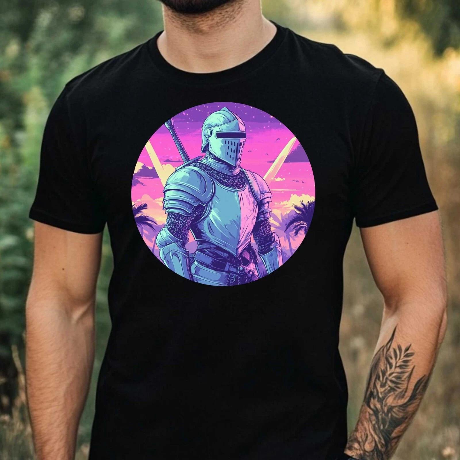 T-Shirt Herren Ritter Vaporwave Motiv Baumwolle Größe XS bis 5XL XXL