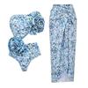 Women's Floral Halter Swimsuit with 3D Flower Details and Hollow Out Design