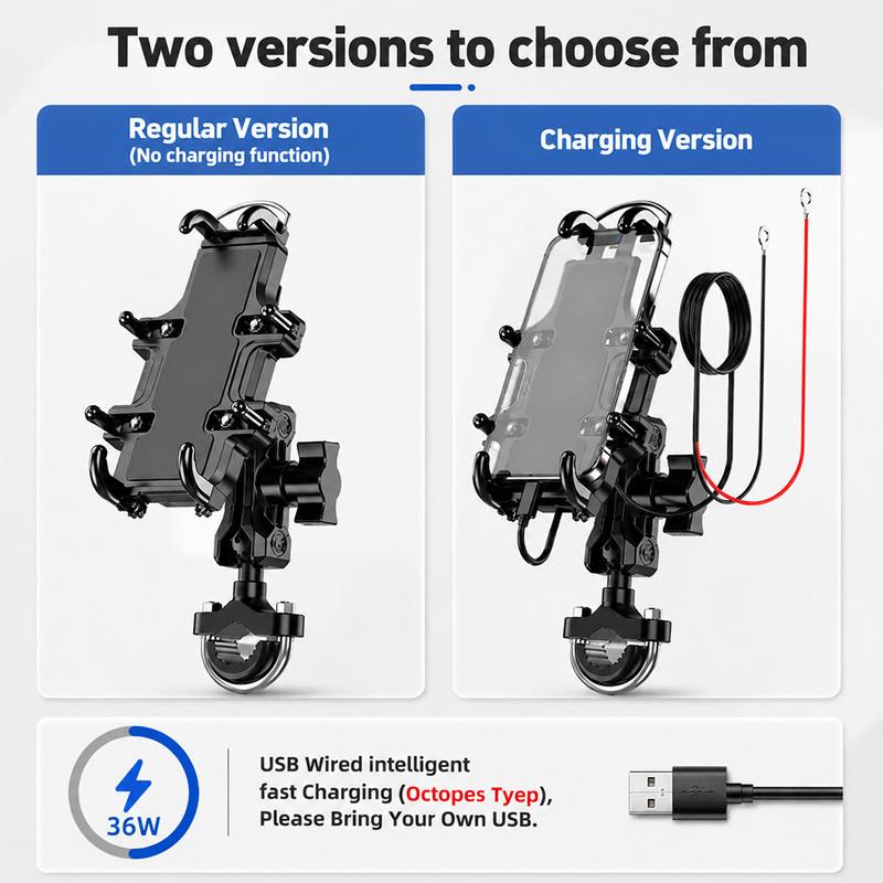 Motorcycle Bike Phone Holder w/ Shock Absorbe Handlebar M8 M10 Rearview Mount for 4.7-7.1 inch Shockproof Mobile Phone Stand