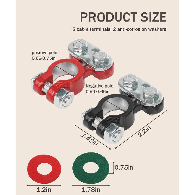 2PCS Battery Terminals,Car Accessories Cable Terminal Clamp Connectors,Anti Corrosion Car Battery Terminal Connectors Plated Top Terminal And Post