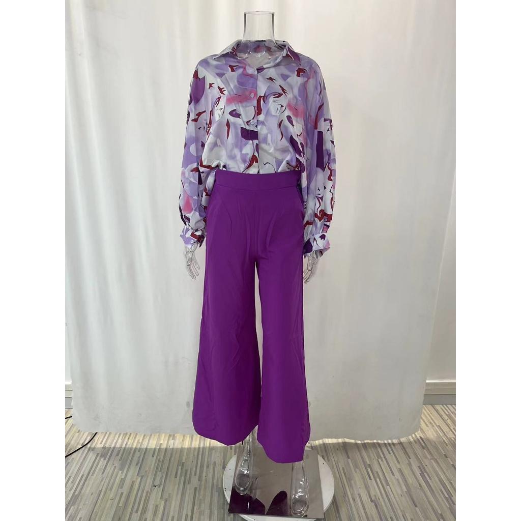 Damtryckt skjorta Temperament Elegant Vida benbyxor Mode Casual Kostym