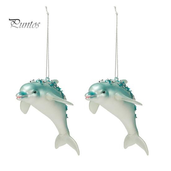 

2 шт. Рождественский синий дельфин украшения блестящее стекло глянцевый многоразовый праздничный декор рождественская елка висит 3D животное орнамент кулон праздничные атрибуты подарок 2pcs небесно-голубой