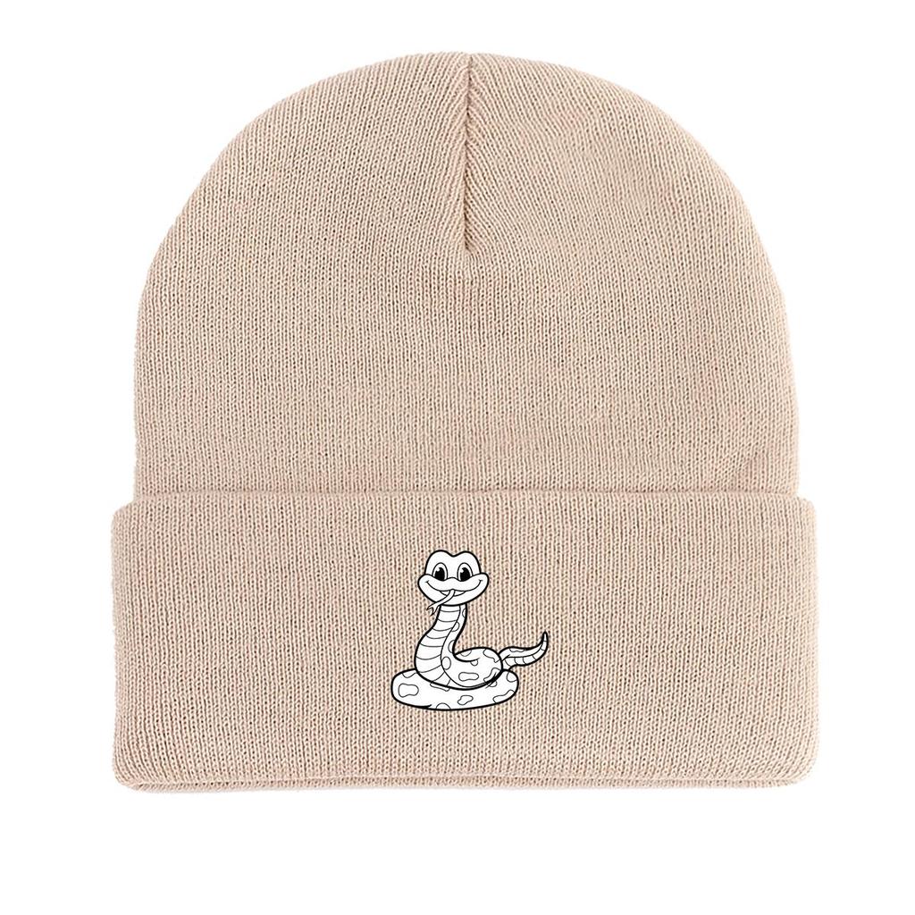 Black White Snake Print Knit Hat Beanie, Animal Man Cap Versatile Stretchy Solid Bobble Hat Knitted Cap Beanie