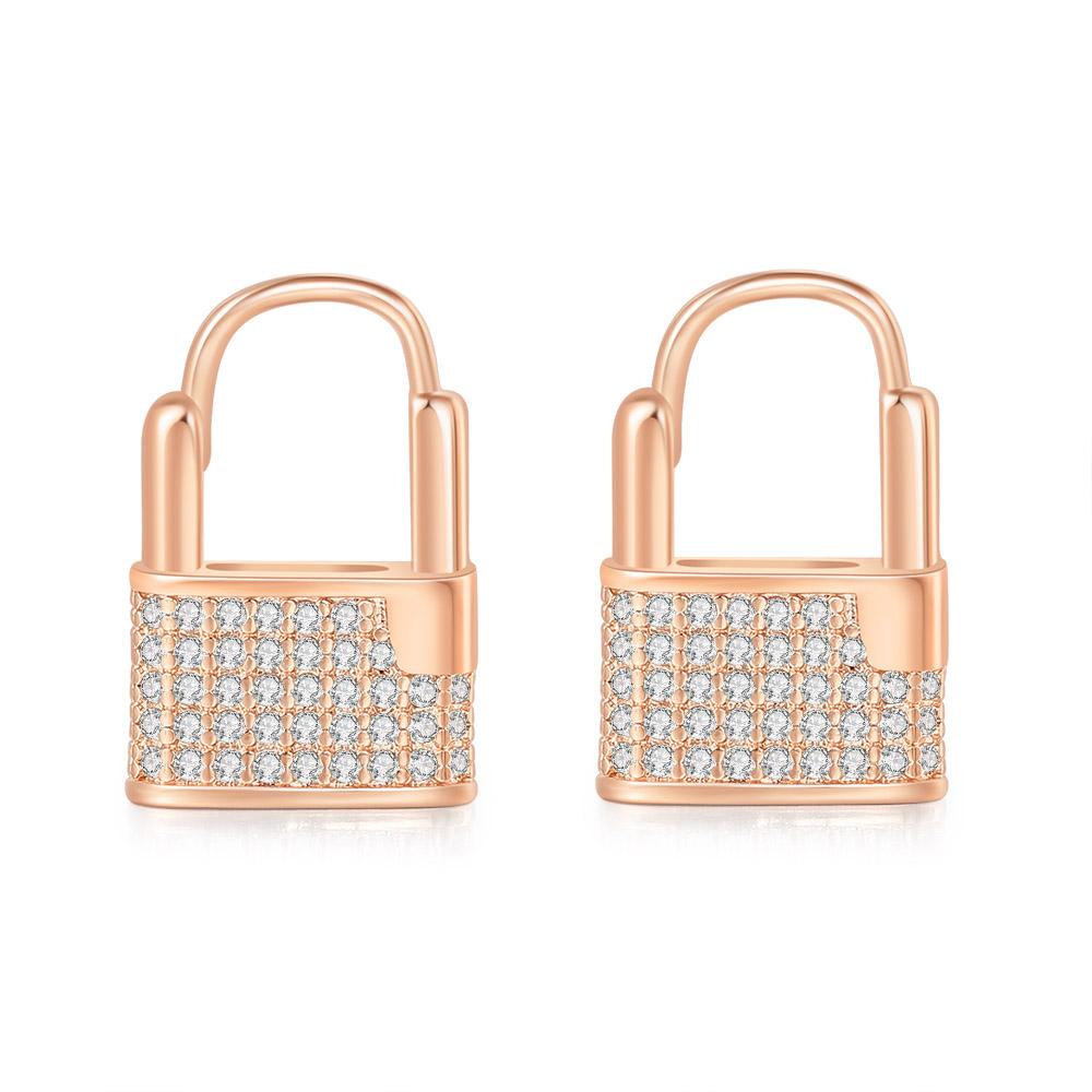 Lock Hoop Earrings for Women Fashion Personality Iced Out Cubic Zirconia Gold Color Female Ear Jewelry Dropship Suppliers OHE031