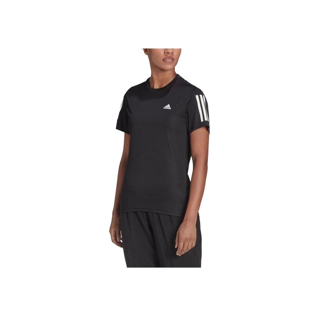 adidas Striped Logo Print Casual Sports T-Shirt Women Tops Black H59274