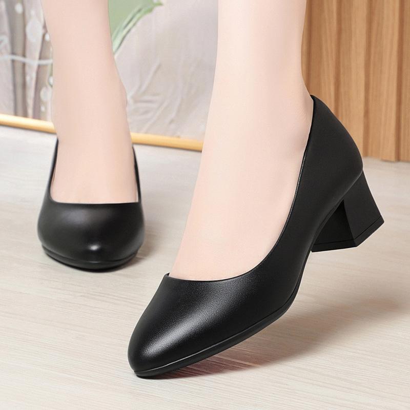 Spring new single shoes flight attendant women's shoes soft sole dress professional work shoes comfortable soft leather thick heel leather shoes