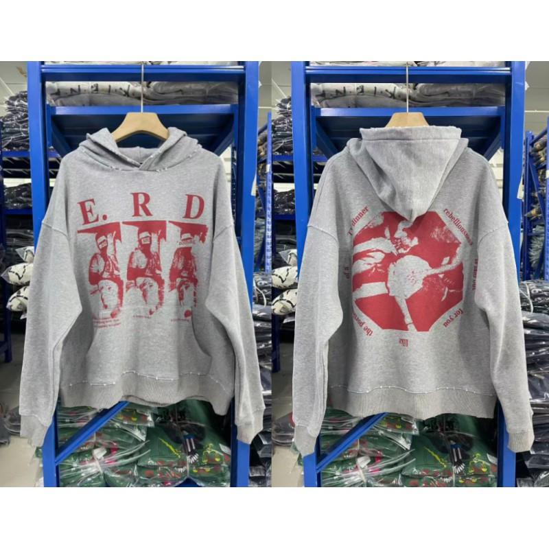 Vintage West Coast Hooded Zip-Up Sweatshirt With Sanskrit Script Print Relaxed Fit Cotton Pullover Men