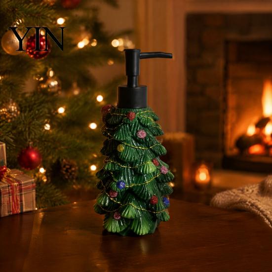 Lotion Pump Bottle Resin Christmas Tree Soap Dispenser, Refillable Liquid Hand Shampoo Empty Container, for Bathroom Kitchen Countertop Container