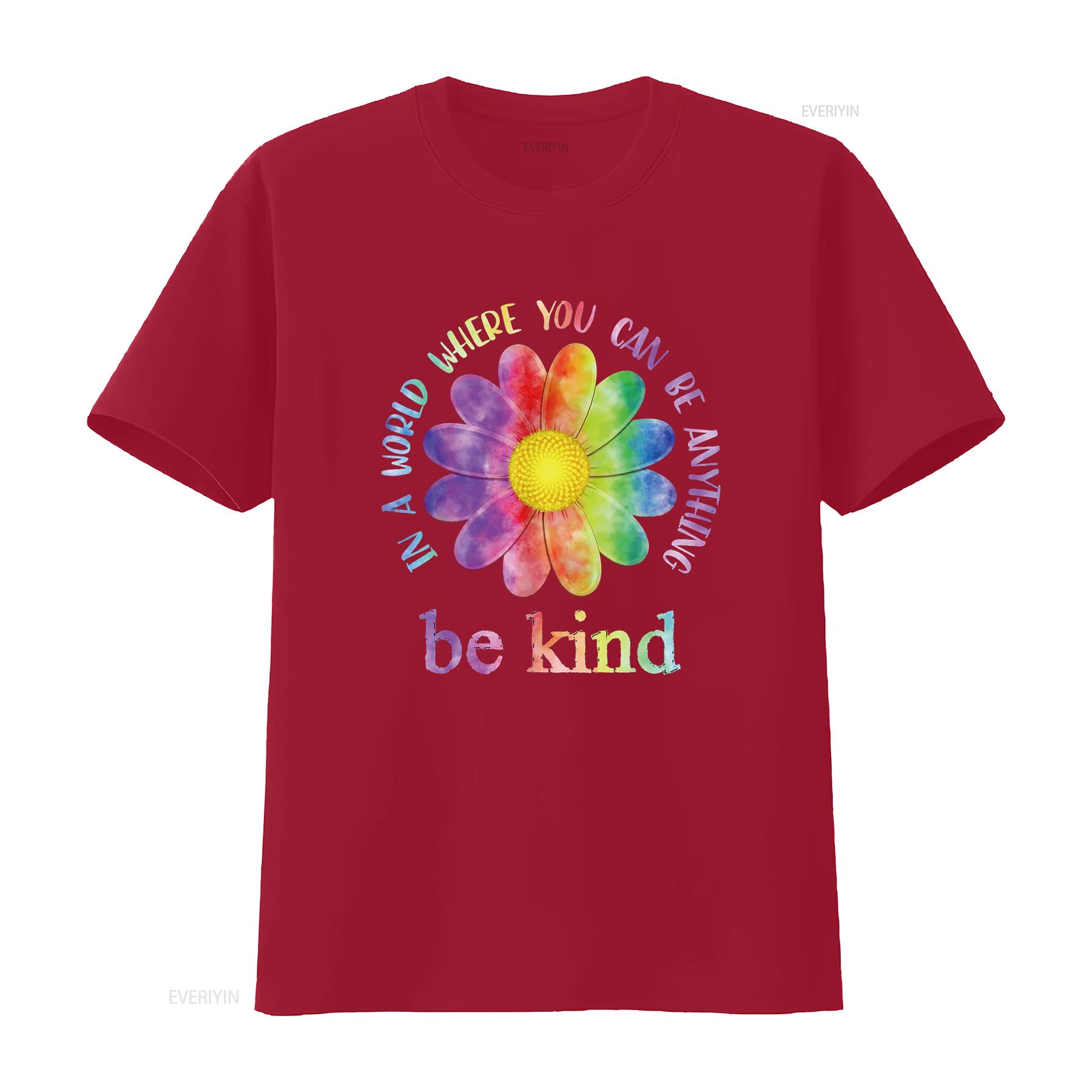 Be Kind Daisy Flower Rainbow Positive Inspirational Kindness T Shirt vintage Washed streetwear Unisex Breathable Stretched Soft S