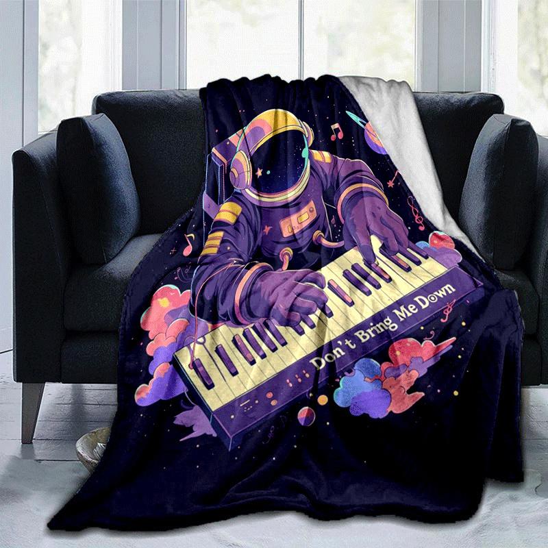 

1pc Astronaut Printing Lightweight Flannel Blanket, Comfortable and Warm Blanket, for Camping Sofa Bed and Couch Office, Suitable for Gift Bl 100x150cm