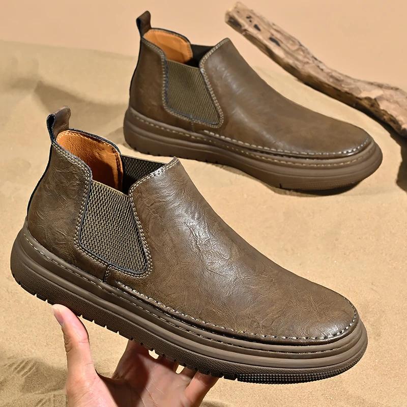 Brand Men's Genuine Leather Boots Winter Outdoor High Quality Hiking Boots Handsome Motorcycle Boots Men's Formal Boots