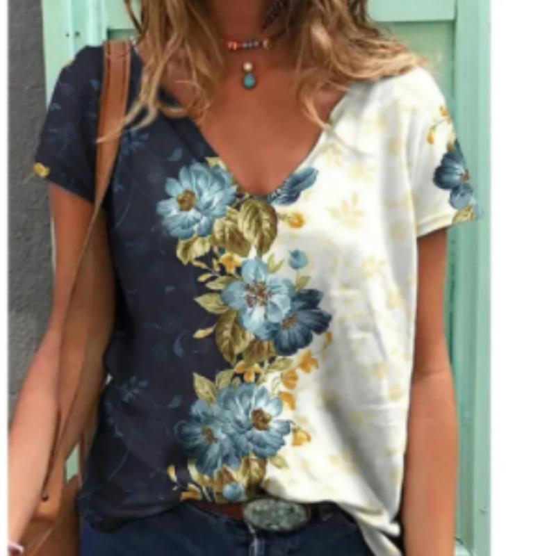 Summer Women Short Sleeve V-neck Oversized T Shirt for Women White Fashion Ladies T-shirt 3d Dragonfly Print Top Casual Clothes