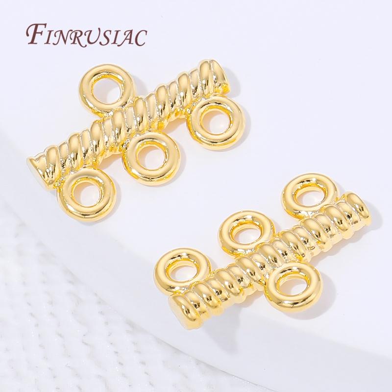 18K Gold Plated 3 Holes Multi Strand Clasp,Twisted Texture Tube Connector For Layered Necklace Bracelet,DIY Jewelry Findings