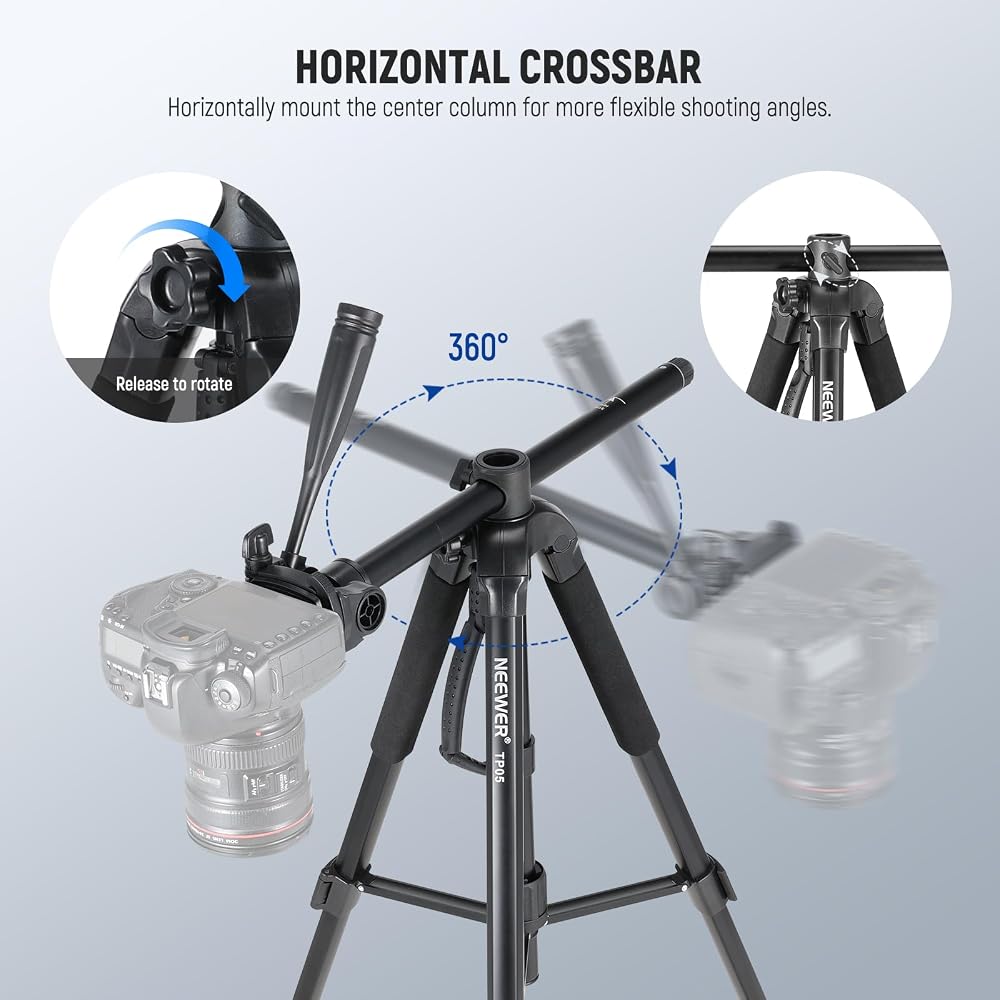 NEEWER Basic 189cm Video Tripod Monopod Compact 3-Way Pan-Tilt Head Overhead Camera Mount Remote Horizontal Center Axis Smartphone Holder Shooting Tri