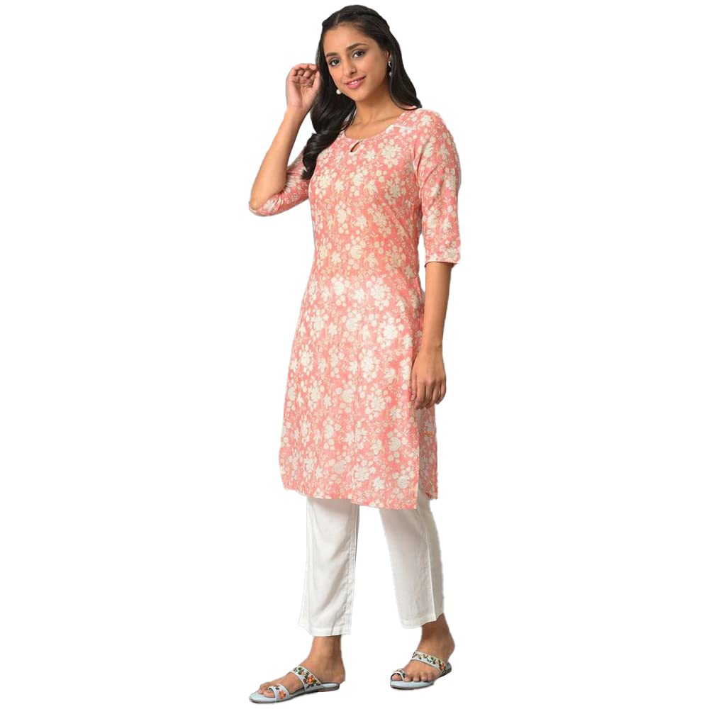 Aurelia Orange Floral Printed Printed Cotton Regular Kurta for Women S оранжевый